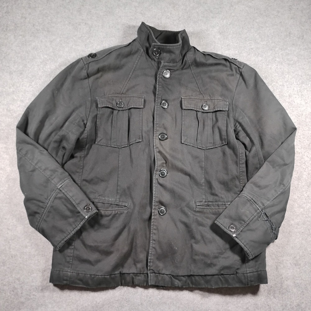 Vintage Old Navy Mens Black Cotton Plaid Lined Military Field Utility Jacket XXL
